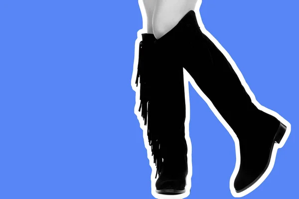 Calzado Mujer Largas Piernas Delgadas Femeninas Usan Botas Cuero Altas — Foto de Stock