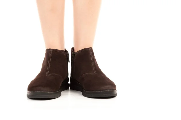 Dames Outfit Schoenen Lange Slanke Vrouwelijke Benen Met Lage Leren — Stockfoto