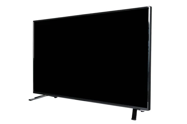 Modern yüksek çözünürlüklü televizyon. Lcd düz ekran, boş yeşil renkli ekran, soyut, bulanık beyaz arka planda izole edilmiş. Teknoloji ve 4K televizyon reklam konsepti. Ayrıntılı stüdyo kapanışı