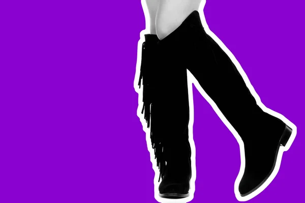 Damenschuhe Lange Schlanke Weibliche Beine Tragen Hohe Lederstiefel Mode Attrappe — Stockfoto