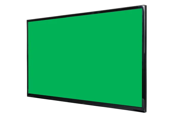 Modern High Definition Lcd Flat Monitor Blank Green Chromakey Screen — Stock Photo, Image