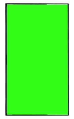 Modern yüksek çözünürlüklü televizyon. Lcd düz ekran, boş yeşil renkli ekran, soyut, bulanık beyaz arka planda izole edilmiş. Teknoloji ve 4K televizyon reklam konsepti. Ayrıntılı stüdyo kapanışı