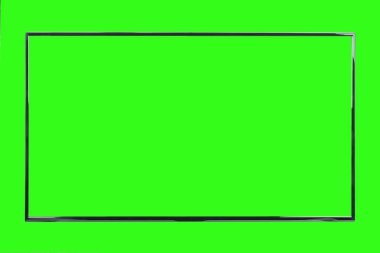 Modern yüksek çözünürlüklü televizyon. Lcd düz ekran, boş yeşil ekran, soyut bulanık krom anahtar arkaplan izole. Teknoloji ve 4K televizyon reklam konsepti. Ayrıntılı stüdyo kapanışı