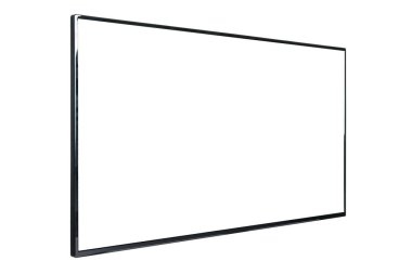 Modern yüksek çözünürlüklü televizyon. Lcd düz ekran, boş kromakey ekran, soyut, bulanık beyaz arkaplan üzerinde izole. Teknoloji ve 4K televizyon reklam konsepti. Ayrıntılı stüdyo kapanışı