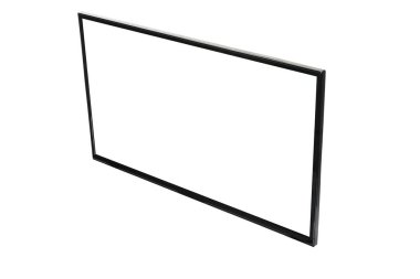 Modern yüksek çözünürlüklü televizyon. Lcd düz ekran ve boş ekran, soyut bulanık beyaz arkaplan üzerinde izole. Teknoloji ve 4K televizyon reklam konsepti. Ayrıntılı stüdyo kapanışı