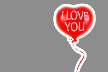 Kırmızı lastik şişme kalp şeklinde balon. Aşk, ilişki, sevgililer günü ve doğum günü kutlaması konsepti. Boş kopya alanı olan dergi tarzı moda kolajı