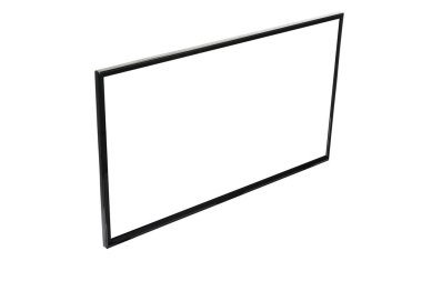 Modern yüksek çözünürlüklü televizyon. Lcd düz ekran ve boş ekran, soyut bulanık beyaz arkaplan üzerinde izole. Teknoloji ve 4K televizyon reklam konsepti. Ayrıntılı stüdyo kapanışı