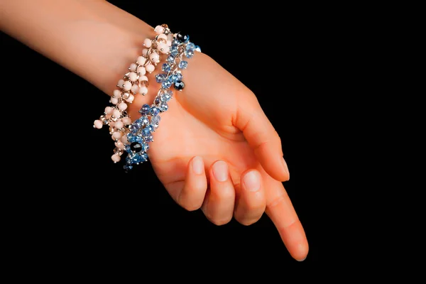 Hermosa Pulsera Gemas Joyería Hecha Mano Elegante Con Cuentas Brillantes —  Fotos de Stock