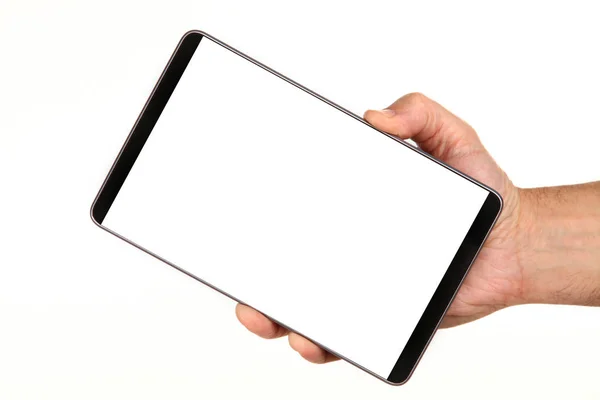 Mänsklig Hand Håller Modern Smartphone Med Blank Kromakey Skärm Handflata — Stockfoto