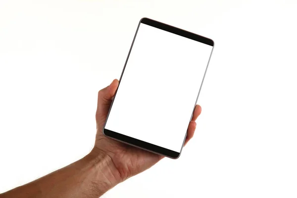 Ludzka Ręka Trzyma Nowoczesny Smartfon Pustym Ekranem Chromakey Dłoni Koncepcja — Zdjęcie stockowe