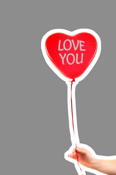Main Femelle Tient Ballon Gonflable Caoutchouc Rouge Forme Coeur Amour — Photo