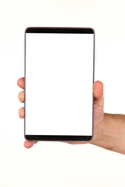 Menselijke Hand Houdt Een Moderne Smartphone Met Een Leeg Chromakey — Stockfoto