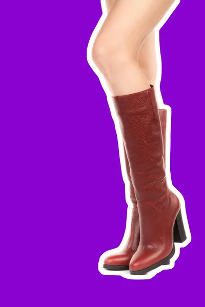 Calzado Mujer Largas Piernas Delgadas Femeninas Usan Botas Altas Tacón —  Fotos de Stock