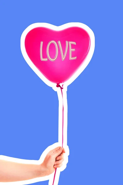 Main Femelle Tient Ballon Gonflable Caoutchouc Rouge Forme Coeur Amour — Photo