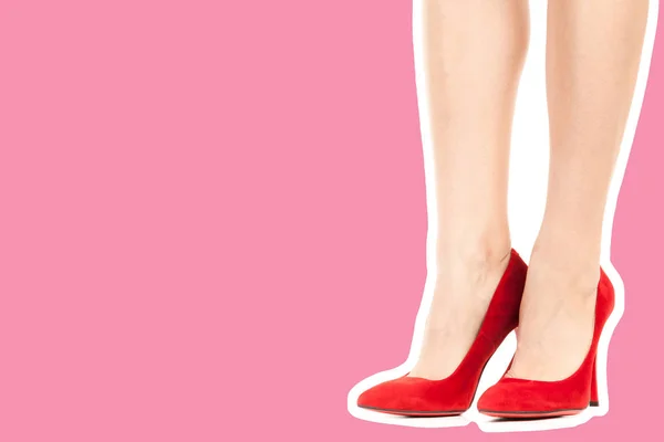 Calçado Roupa Senhora Pernas Femininas Magras Compridas Usam Sapatos Salto — Fotografia de Stock