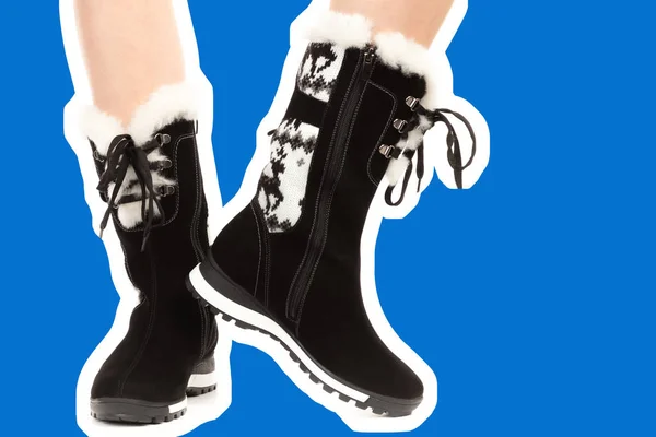 Damenschuhe Lange Schlanke Frauenbeine Tragen Warme Lederstiefel Mode Attrappe Mit — Stockfoto