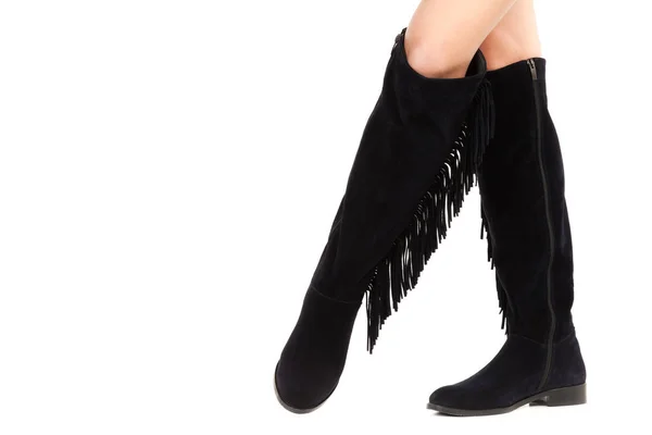 Damenschuhe Lange Schlanke Frauenbeine Tragen Hohe Lederstiefel Mode Attrappe Mit — Stockfoto