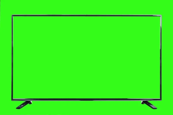 Televisión Moderna Alta Definición Monitor Plano Lcd Con Pantalla Verde — Foto de Stock