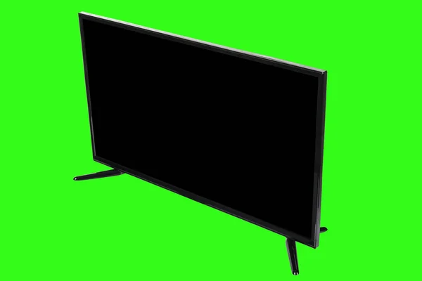 Современный Телевизор Высокой Четкости Дисплей Черным Экраном Изолированным Размытом Зеленом — стоковое фото