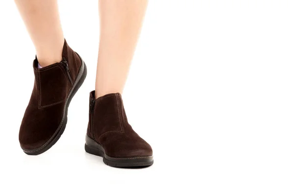 Dames Outfit Schoenen Lange Slanke Vrouwelijke Benen Met Lage Leren — Stockfoto