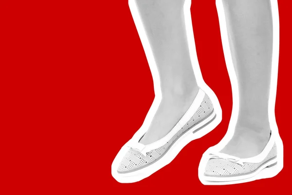 Calzado Mujer Larga Pierna Femenina Delgada Con Zapatos Cuero Bajos — Foto de Stock