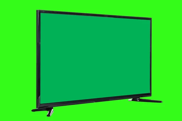 Televisión Moderna Alta Definición Monitor Plano Lcd Con Pantalla Verde — Foto de Stock