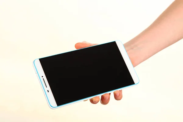 Human Hand Holds Modern Smartphone Blank Chromakey Screen Palm Technology — Stock Photo, Image