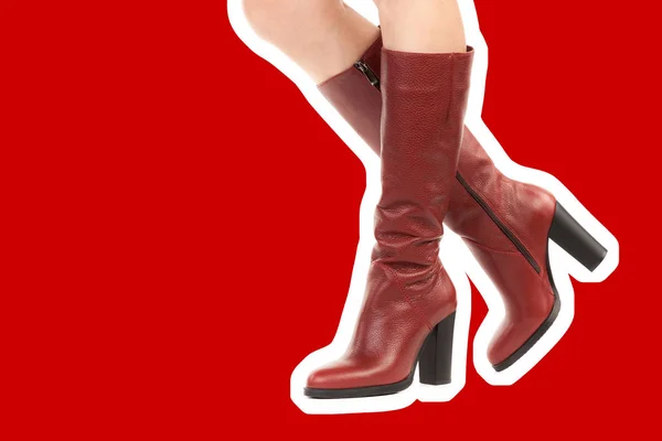 Damenschuhe Lange Schlanke Weibliche Beine Tragen Hohe Stiefel Mit Hohen — Stockfoto