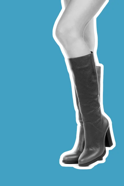 Γυναικεία Παπούτσια Μακριά Λεπτά Γυναικεία Πόδια Φοράνε Ψηλές Μπότες Μακέτα — Φωτογραφία Αρχείου
