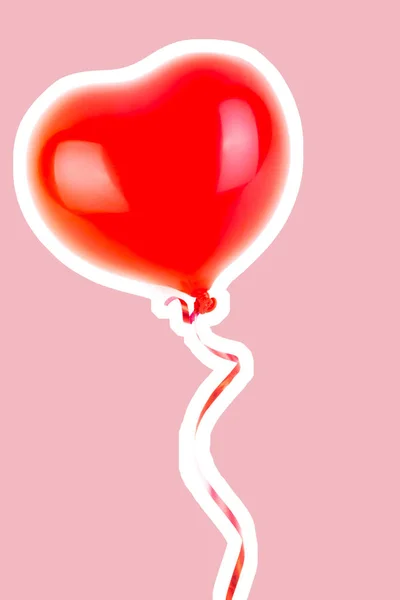 Czerwony Nadmuchiwany Balon Kształcie Serca Miłość Związek Walentynki Koncepcja Świętowania — Zdjęcie stockowe