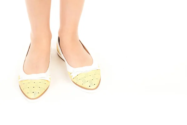 Пані Взуття Довгі Тонкі Жіночі Ноги Взутті Низькою Шкірою Макет — стокове фото