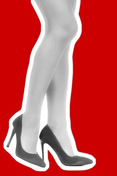 Ladies Outfit Footwear Long Slim Female Legs Wearing High Heels — Stock Photo, Image