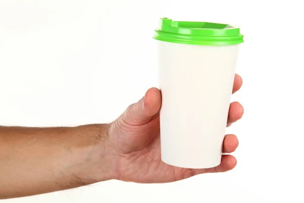 Lidská Ruka Drží Prázdný Papírový Šálek Kávy Plastovým Víčkem Koncept — Stock fotografie