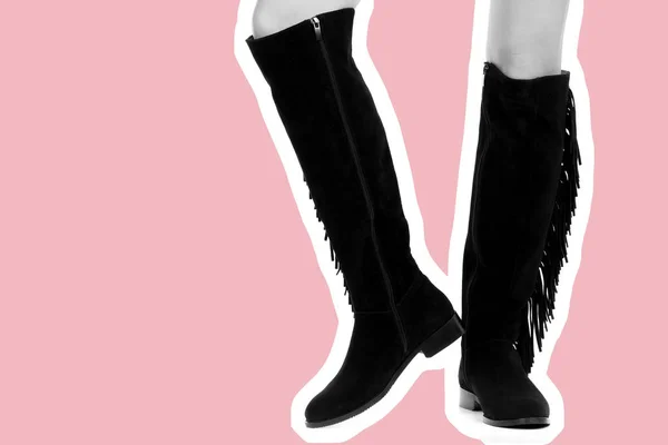 Dames Outfit Schoenen Lange Slanke Vrouwelijke Benen Dragen Hoge Leren — Stockfoto