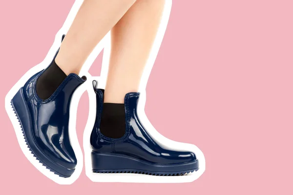 Dames Outfit Schoenen Lange Slanke Vrouwelijke Benen Met Rubberen Laarzen — Stockfoto