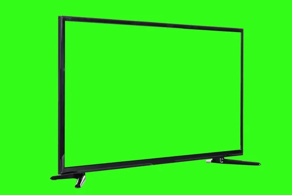 Modern High Definition Lcd Flat Monitor Blank Green Screen Isolated — Stock Photo, Image