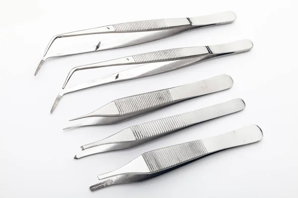 Steel Surgical Tools Laboratory Equipment Isolated White Background Professional Clinic — 스톡 사진