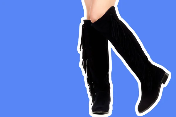 Calzado Mujer Largas Piernas Delgadas Femeninas Usan Botas Cuero Altas —  Fotos de Stock