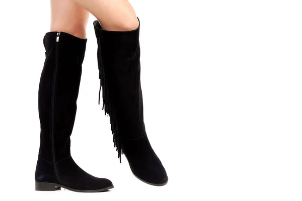 Damenschuhe Lange Schlanke Frauenbeine Tragen Hohe Lederstiefel Mode Attrappe Mit — Stockfoto