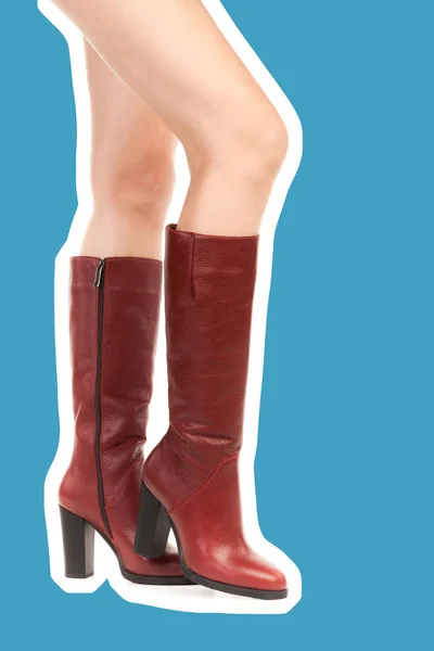 Calçado Roupa Senhora Pernas Femininas Magras Longas Usam Botas Salto — Fotografia de Stock