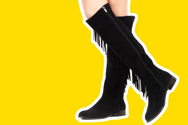 Damenschuhe Lange Schlanke Weibliche Beine Tragen Hohe Lederstiefel Mode Attrappe — Stockfoto