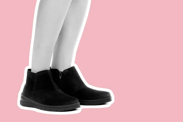 Női Ruha Cipő Hosszú Karcsú Női Lábak Alacsony Bőrcipőt Viselnek — Stock Fotó