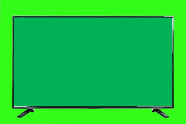 Televisión Moderna Alta Definición Monitor Plano Lcd Con Pantalla Verde — Foto de Stock