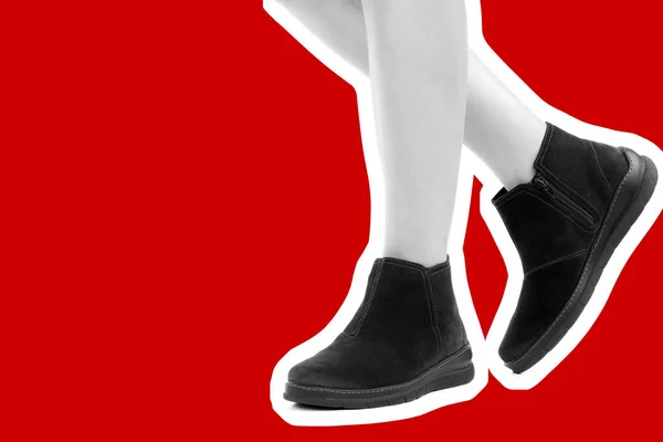 Calzado Mujer Largas Piernas Delgadas Mujer Con Zapatos Cuero Bajos — Foto de Stock