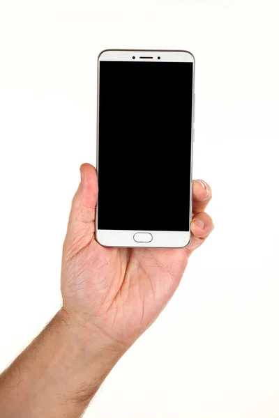 Human Hand Holds Modern Smartphone Blank Chromakey Screen Palm Technology — Stock Photo, Image