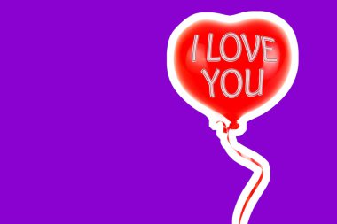 Kırmızı lastik şişme kalp şeklinde balon. Aşk, ilişki, sevgililer günü ve doğum günü kutlaması konsepti. Boş kopya alanı olan dergi tarzı moda kolajı