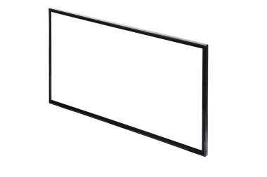 Modern yüksek çözünürlüklü televizyon. Lcd düz ekran ve boş ekran, soyut bulanık beyaz arkaplan üzerinde izole. Teknoloji ve 4K televizyon reklam konsepti. Ayrıntılı stüdyo kapanışı