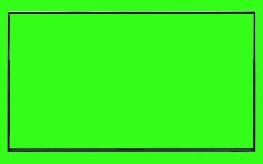 Modern yüksek çözünürlüklü televizyon. Lcd düz ekran, boş yeşil renkli ekran, soyut, bulanık beyaz arka planda izole edilmiş. Teknoloji ve 4K televizyon reklam konsepti. Ayrıntılı stüdyo kapanışı