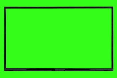 Modern yüksek çözünürlüklü televizyon. Lcd düz ekran, boş kromakey ekran, soyut, bulanık yeşil arkaplan üzerinde izole. Teknoloji ve 4K televizyon reklam konsepti. Ayrıntılı stüdyo kapanışı