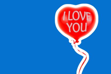 Kırmızı lastik şişme kalp şeklinde balon. Aşk, ilişki, sevgililer günü ve doğum günü kutlaması konsepti. Boş kopya alanı olan dergi tarzı moda kolajı